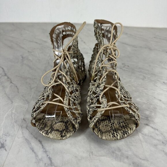 Joie Renee Sandals 8 Womens Leather Caged Animal Print Lace Up Flat Open Toe 38 - Picture 2 of 9